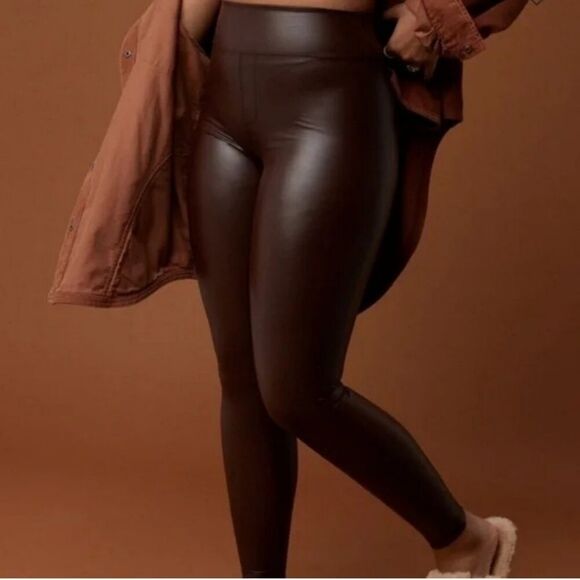Nwt Aerie Offline Real Luxe Faux Leather High Waisted Leggings - Cocoa Size XL - Picture 8 of 14